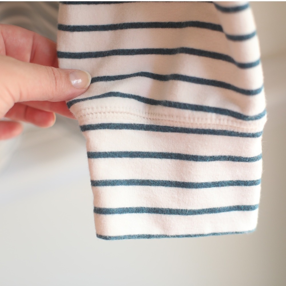LL Bean Funnel Neck Pullover Sweatshirt Women's XL Regular Striped Blue Cream - Picture 5 of 6